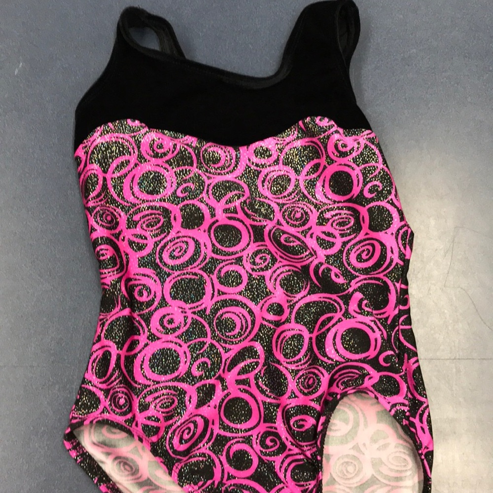 Girls gymnastics leotard pink and black velvet